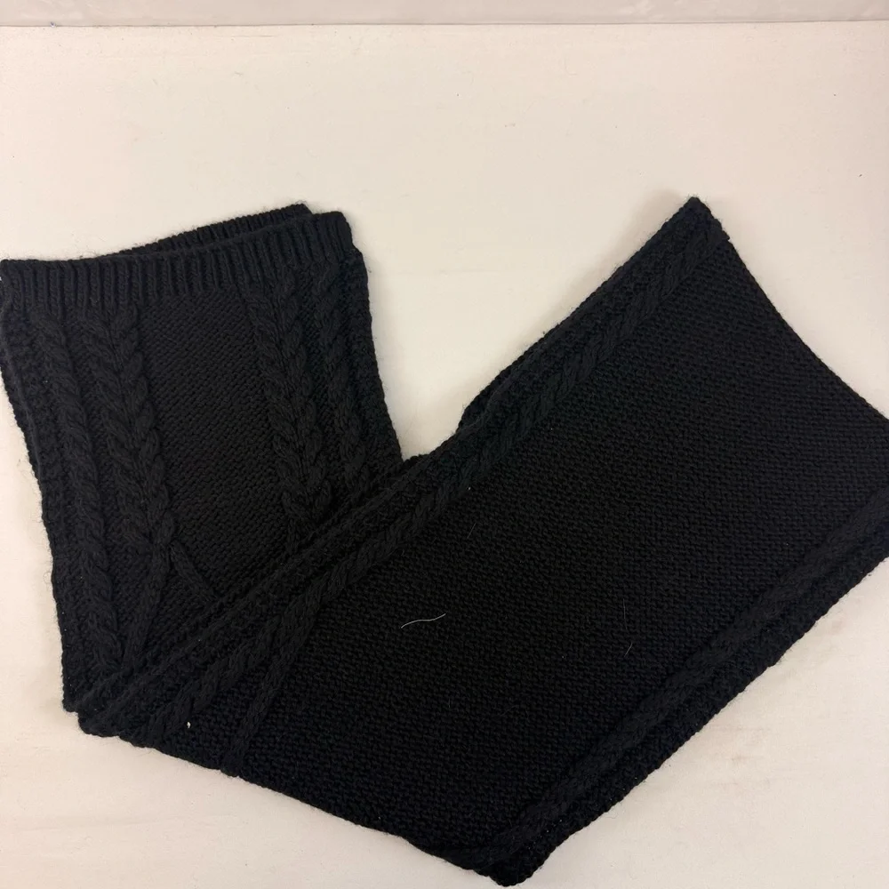 Moncler‎ Black Cable Knit Wool Scarf Logo Patch Italy Winter Luxury Designer - Picture 2 of 5